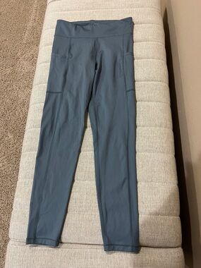 High-Rise Slate Gray/Blue Active Leggings with Side Pockets
